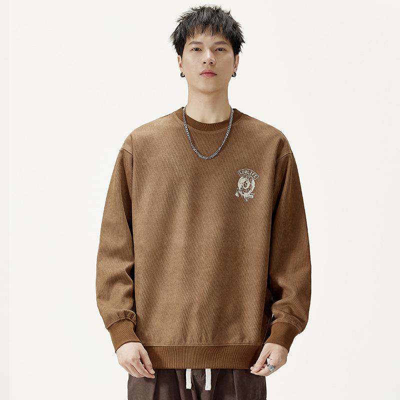 Осенний 380G американский тяжелый круглый ворот свитер мужской свободный большой — фото 4