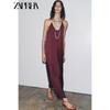 Zaprha 2025 Summer New Round Neck Cross Sling Silk Satin Texture Asymmetric Length Dress 8040019