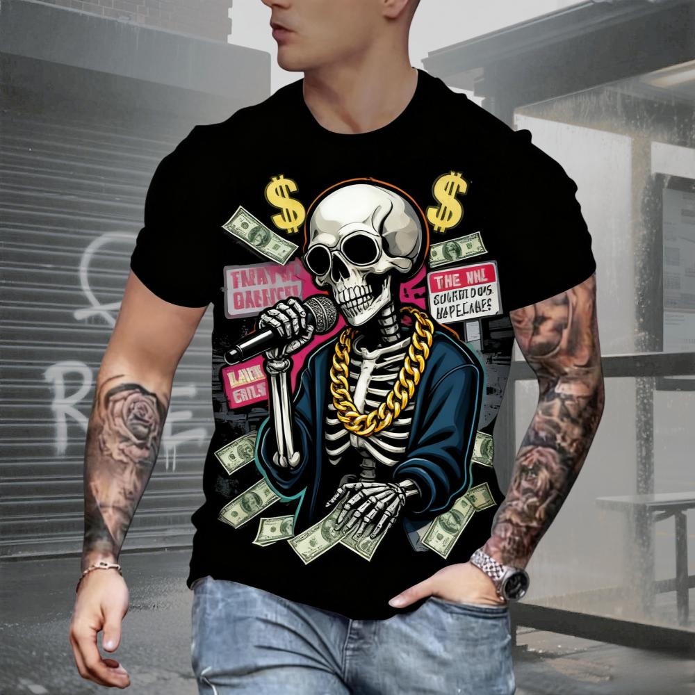 

Summer Fashion Men s Skull Printed T-Shirts Breathable Short Sleeve Tee Crew O-Neck Men s Clothing Vintage Comfort Y2k Women s Clothes XXS