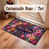 Floral Garden Theme Soft Crystal Velvet Rug Custom Name & Text Print Non Slip Floor Rug for Bedroom Living Room