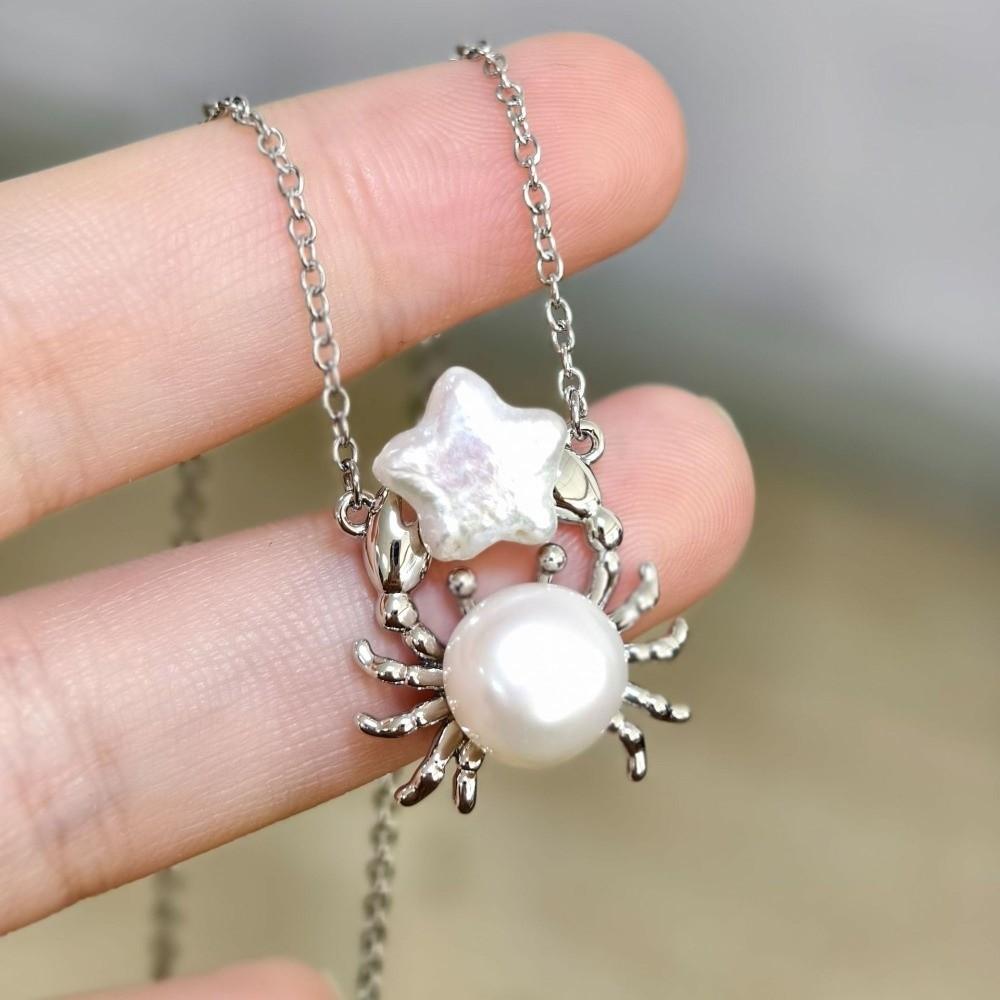 

Rhinestone Pearl Crab Shape Necklace Mini Star Collarbone Chain Personalized Heart Necklace Gift Style 1