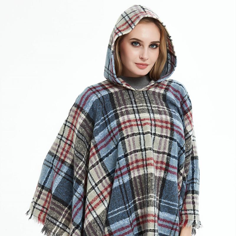 Nuovo pullover spinato primaverile e autunnale con cappello a quadri, mantello e scialle
