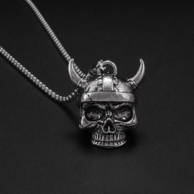 New Fashionable Personalized Trendy Simple Mens Sheep Horn Skull Bell Necklace Pendant