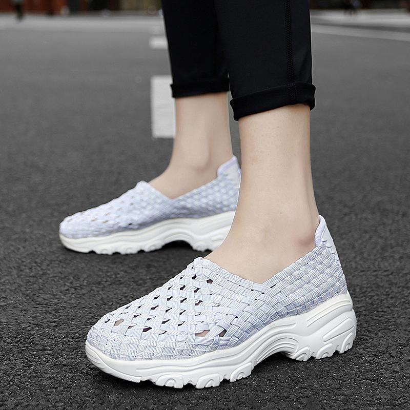 Summer Moccasin Pink Beach Shoes Women Multicolor Casual Weave Slip on Braided Elevator Sneakers Plus Size