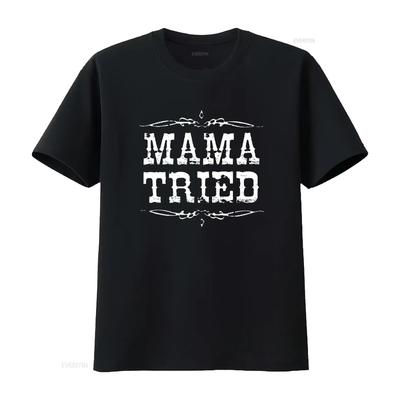 Women Mama Tried Retro Country Music T Shirt Vintage Washed Slightly Streetwear Soft Versatile Casual Stylish Homme Breathable
