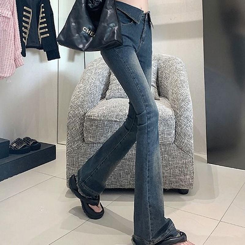 Hotsweet Vintage Slim Bootcut Jeans Spring Autumn High Waist Denim Pants Female Clothing Stylish Button American Aura Trousers