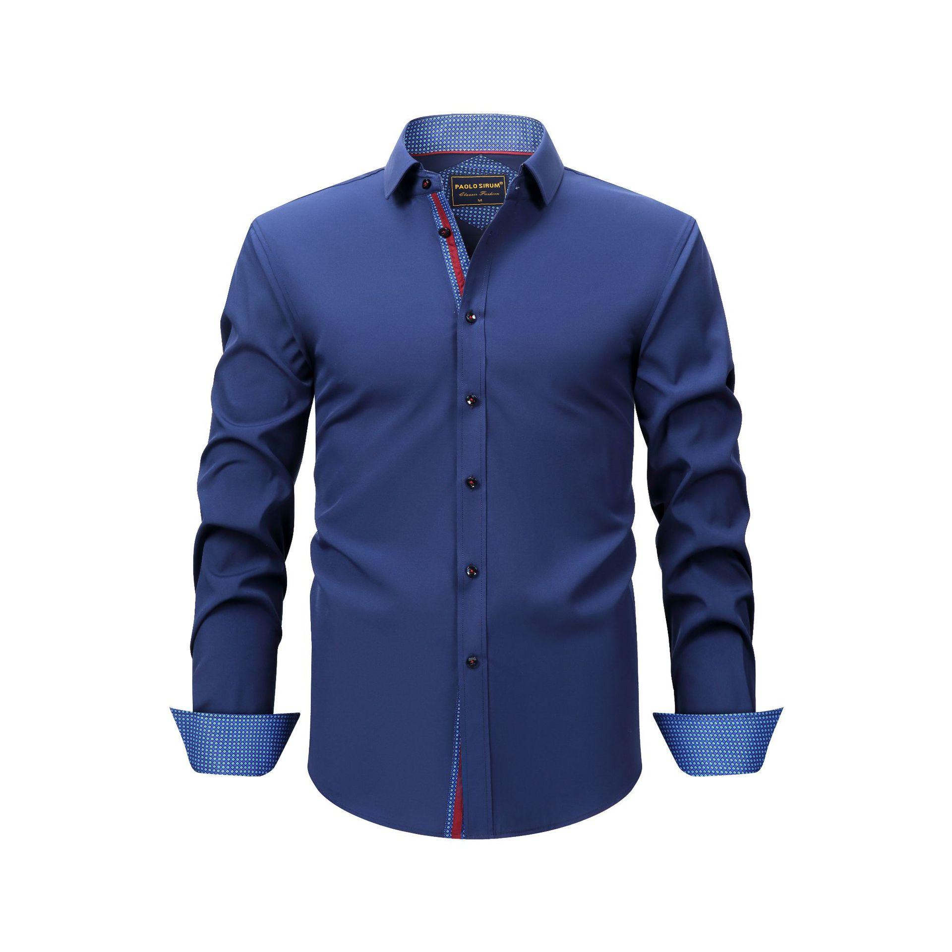 

Рубашка с эластичными в четырех направлениях лацканами с длинными рукавами для мужских рубашек для мужских повседневных универсальных рубашек L темно-синий