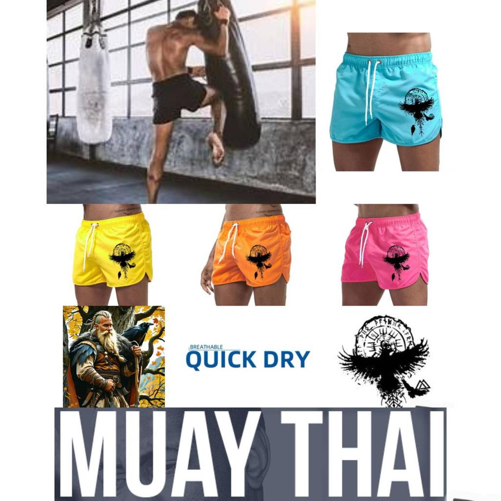 Boxing Muay Thai Shorts Ancient Viking Raven 3D Print Training Norway Denmark Sweden Unisex Men Women Quick Dry Fitness Gym Sport Workout Casual