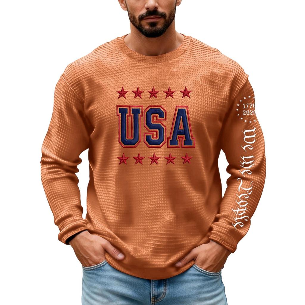 Camiseta de Manga Larga para Hombre - Camiseta Deportiva Pulóver de Cuello Redondo Bordada 250 Aniversario