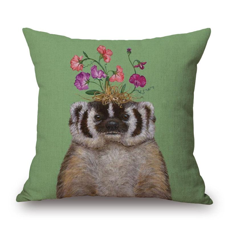 Decorative Cushion Covers Squirrel Bird Bear Fox Animals Pillow Case Modern Decor Flower Pillowcase For Sofa 45X45Cm