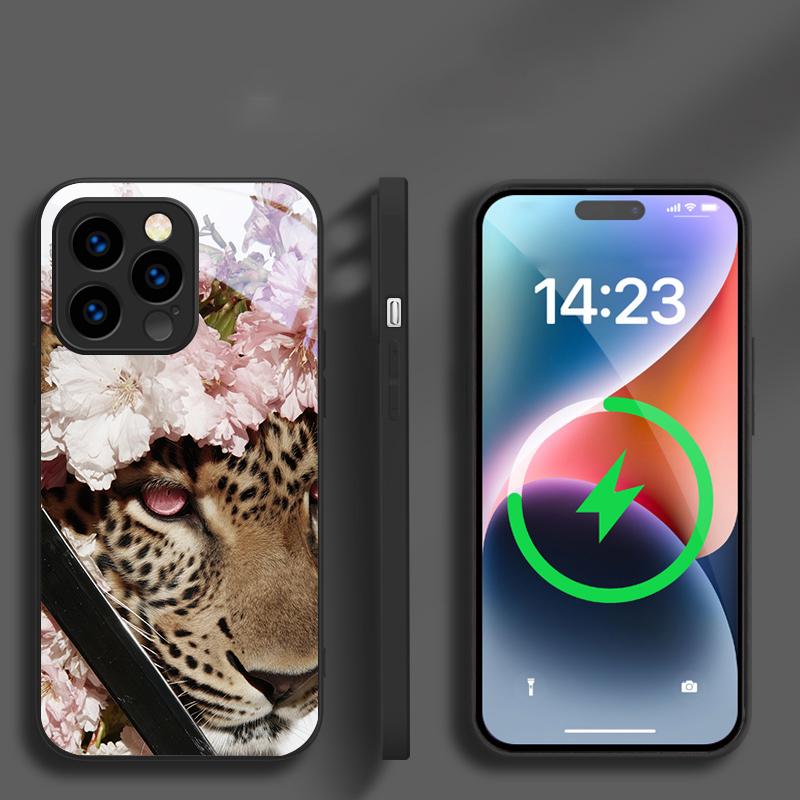 Flower Leopard Shadow Suitable For iPhone 16E 17 Pro Max 15 Pro 14 13 Plus 12 Mini 11 16 Air 17Pro Magnetism Glass Phone Case