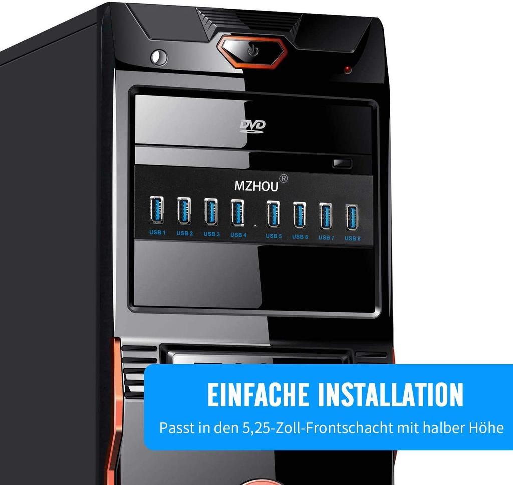 MZHOU Front Panel USB Hub 8 19Pin To 8 Port USB Hub for Supports USB Flash Transfer Speed Up To Fits Computer Case Front Bay 3.0 Ports, 3.0 PC, Drive,