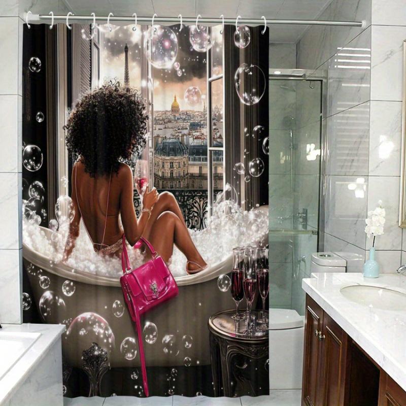 Parisian Luxury Waterproof Shower Curtain - Eiffel Tower View,Bubble Bath Design,Easy to Clean,Durable Fabric for Bathroom Decor