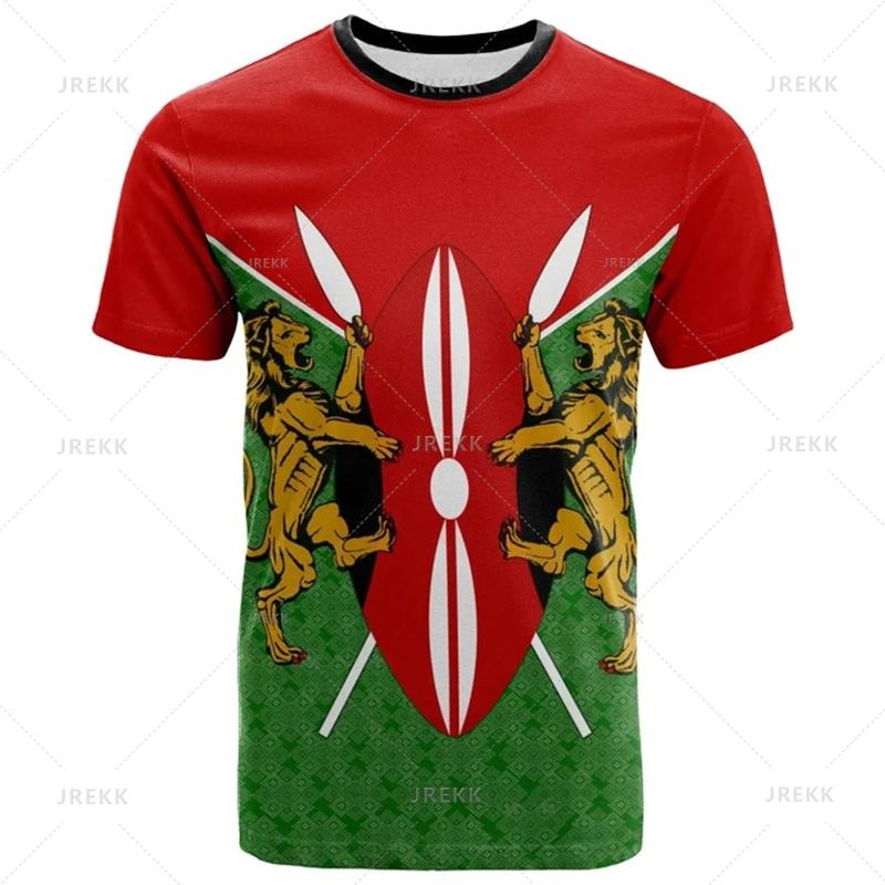 3D Printed Kenya National IndependenceDay T Shirt The Republic-of Kenya Emblem Falg Graphic Short Sleeves Vintage Tee Shirts Top
