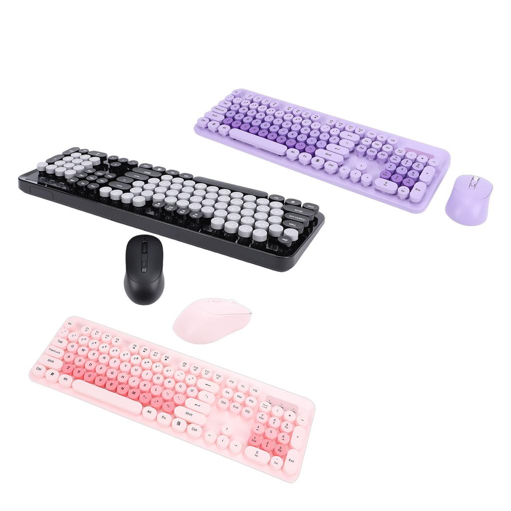 Wireless Keyboard Wireless Cute Keyboard And Mouse 104 Keys Typewriter  Retro Round Keycaps Keyboard For Pc Laptop Desktop