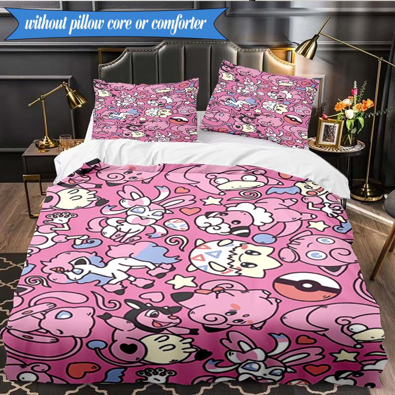 Rosa Pika Muster 3-teiliges K-Pop Musikgruppen Bettwäsche-Set, Ideal für Schlafzimmer, Wohnheim, Enthält Bettbezug und 2 Kissenbezüge, Fan-Geschenke