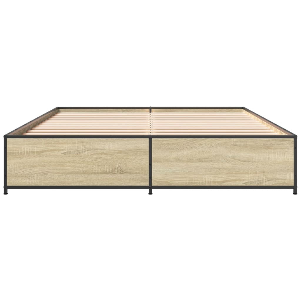 Bed Frame in Sonoma Oak Finish 120 x 190 cm Particleboard and Metal