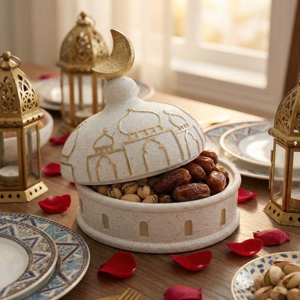 Resin Castle Figurine Storage Box Handmade Decorative Food Serving Tray Middle Eastern Style Ramadan Ornaments for Living Room