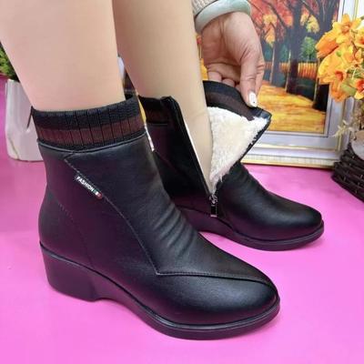 Bottes Modernes à Talon Carré d'Hiver Zip Cheville Bout Rond Chaussures pour Dames en Solde Haute Qualité Talon Bas Uni Couture Bottes pour Femmes