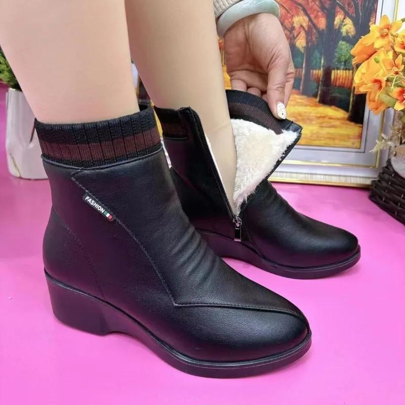 Winter Square Heel Modern Boots Ankle Zip Round Toe Ladies Shoes On Sale 2025 High Quality Low Heel Solid Sewing Women's Boots