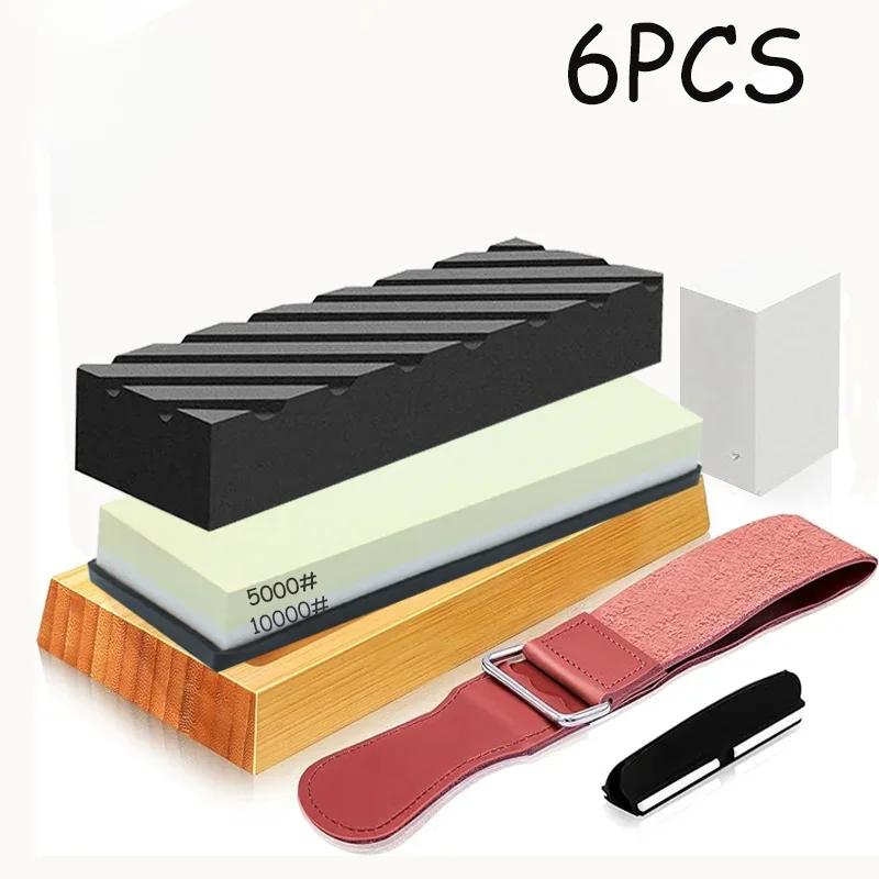 Profesionální sada kamene na broušení nožů 400/1000 3000/8000 Zrnitost Protiskluzová bambusová základna Oboustranné vedení nože brousek