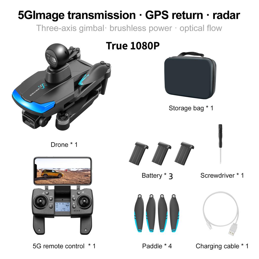 Nuevo Dron Profesional S185 GPS Retorno 5G Verdadero 2.7K HD Cámara Dual Control Remoto con Pantalla Táctil PTZ de 3 Ejes Evitación de Obstáculos Dron