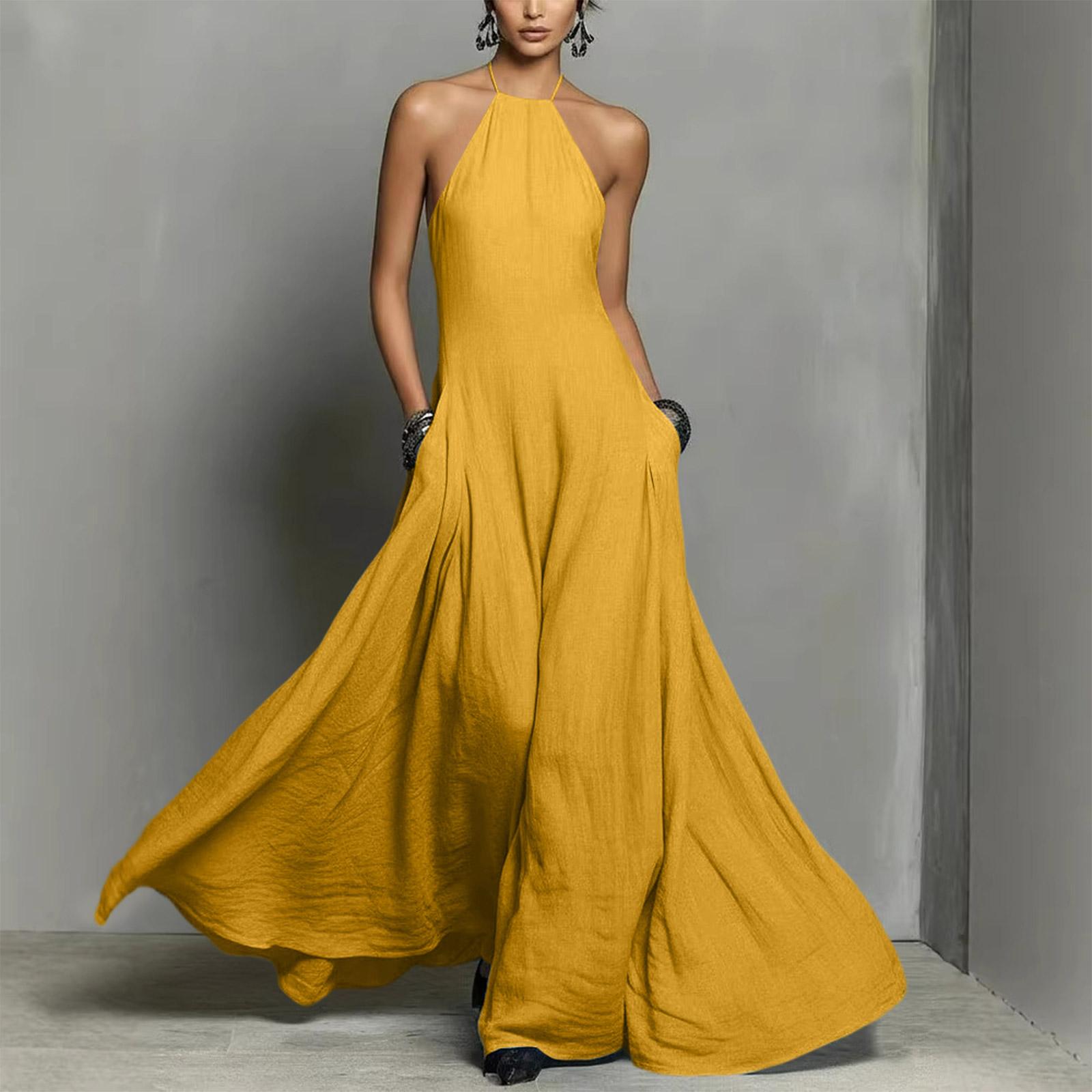 

Ladies Casual And Sexy Minimalist Hanging Neck Backless Dress XL