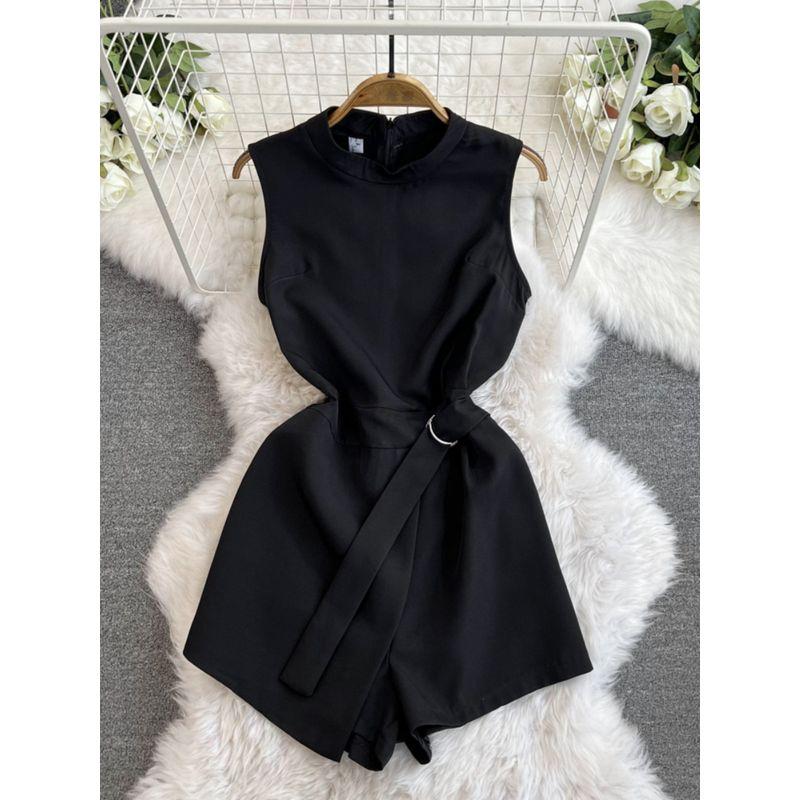 Black Summer High Waist Slimming and Fashionable Cargo Overalls