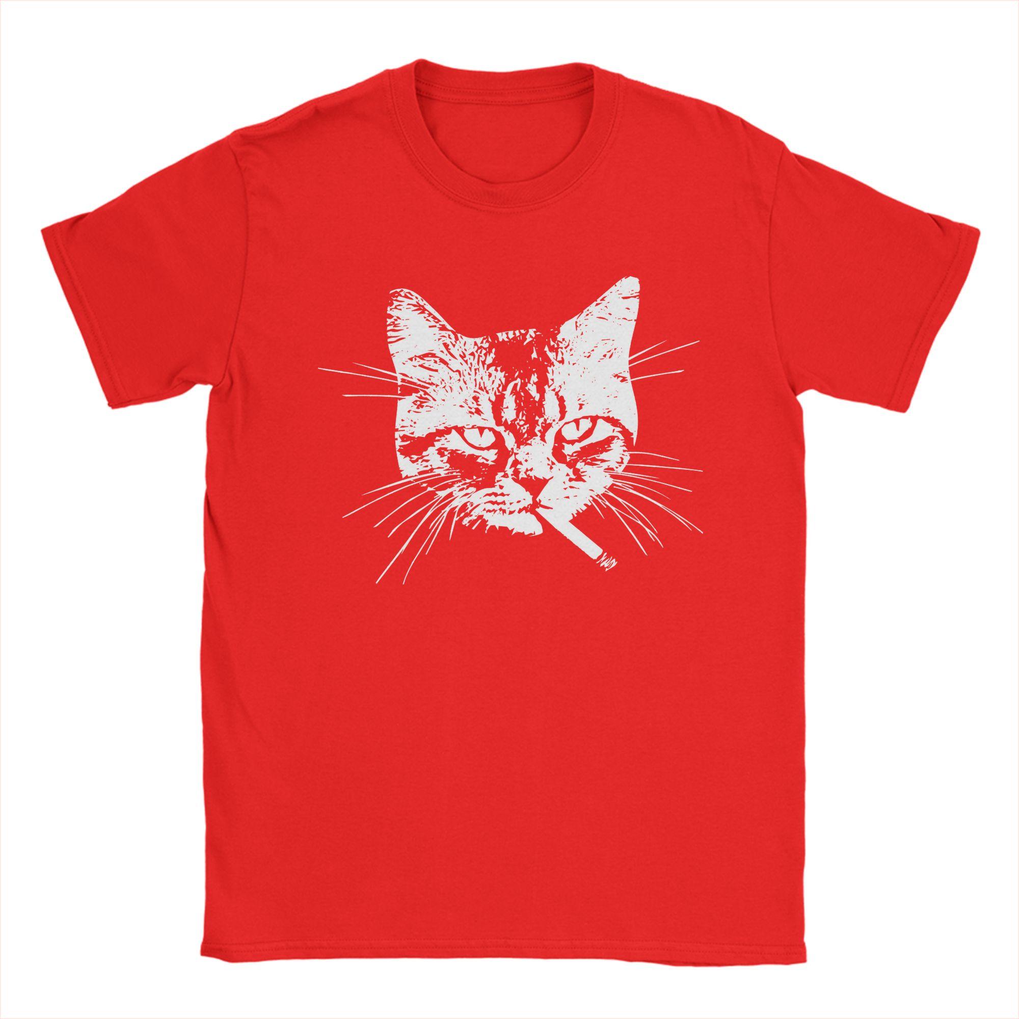 

Tabby Cat Smoking T Shirts Men Pure Cotton Funny TShirt Round Collar Tees Short Sleeve Clothes Adult S