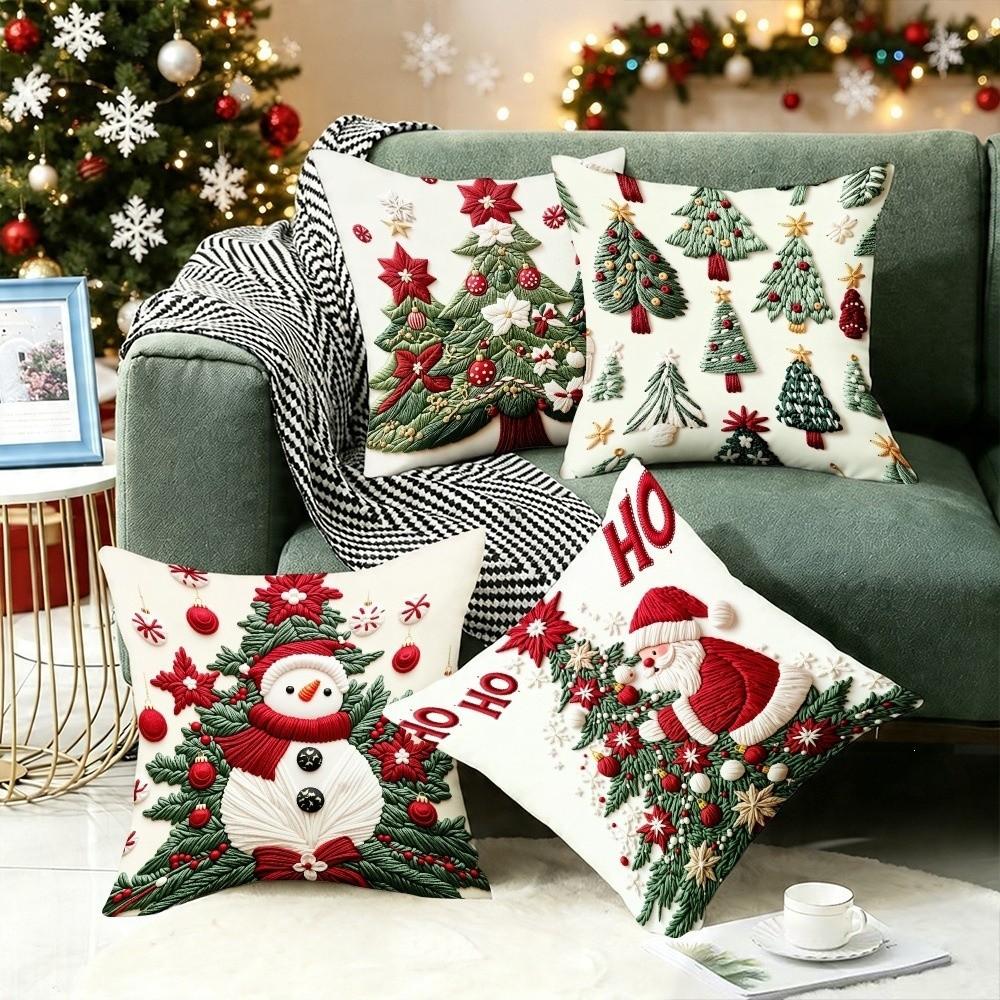 Plush Christmas Pillow Cover Soft Xmas Tree Pillowslip Elk Santa Pillow Cover  Living Room