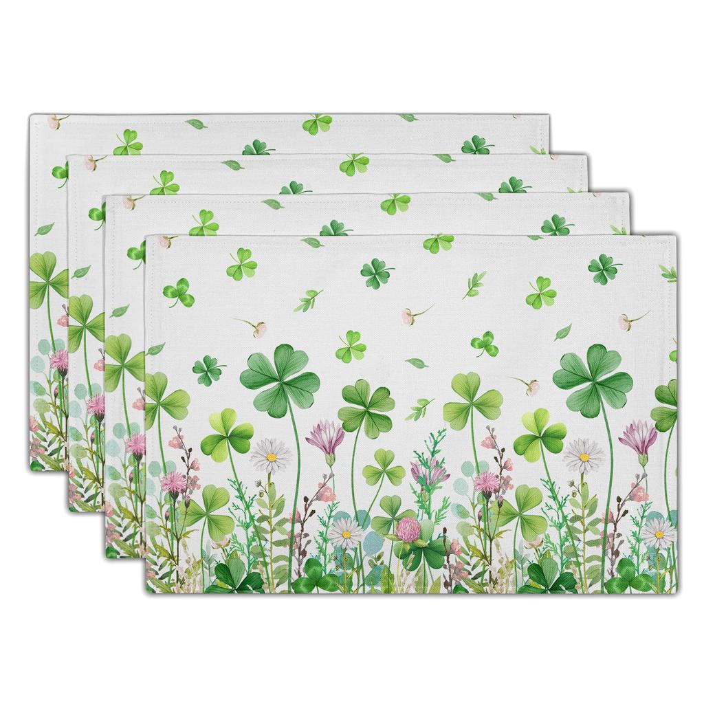 Watercolor Floral Placemats Set of 4 Blue Yellow Poppy Flowers Washable Non-Slip Heat Resistant 12×18 Inch Spring Summer Seasonal Linen Fabric Table M