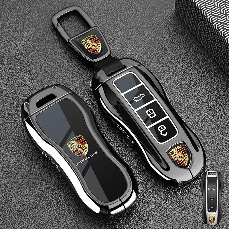 Metal Car Key Case Cover Holder Protection Key Bag Accessories For Porsche Cayenne Panamera Macan Cayman 718 911 Taycan Sticker