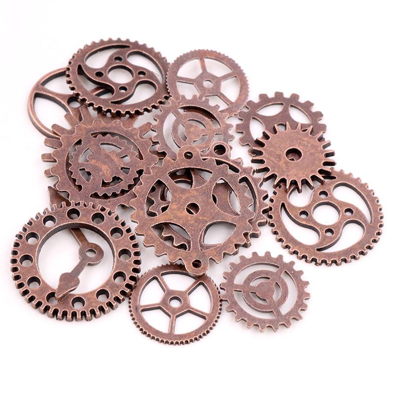 Mix 50pcs Vintage Gear Steampunk Charms Pendant Antique Bronze 8 Colors Fit Bracelets Necklace DIY Metal Jewelry Making