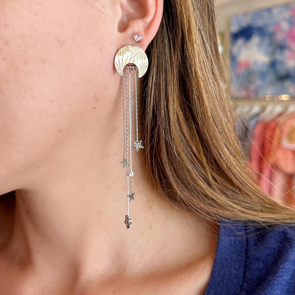 Youthway Stainless Steel Gold& Color Star Moon Patterned Long Tassel Earrings For Women Trendy Anti Allergic Jewelry Gift