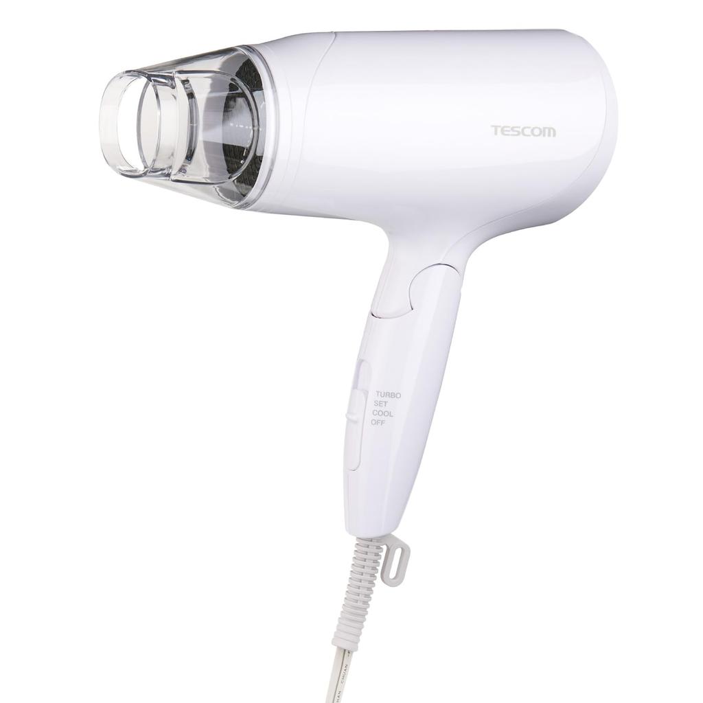 Tescom Hair Dryer, Negative Ion, Lightweight, Foldable, Cold/Hot Air, Easy-Drain Plug, 1.7m, White, TD260B-W