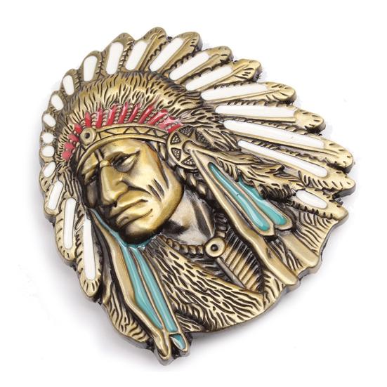 Vintage American Native Indian Chief Feather Western Badge Alloy Belt Buckle