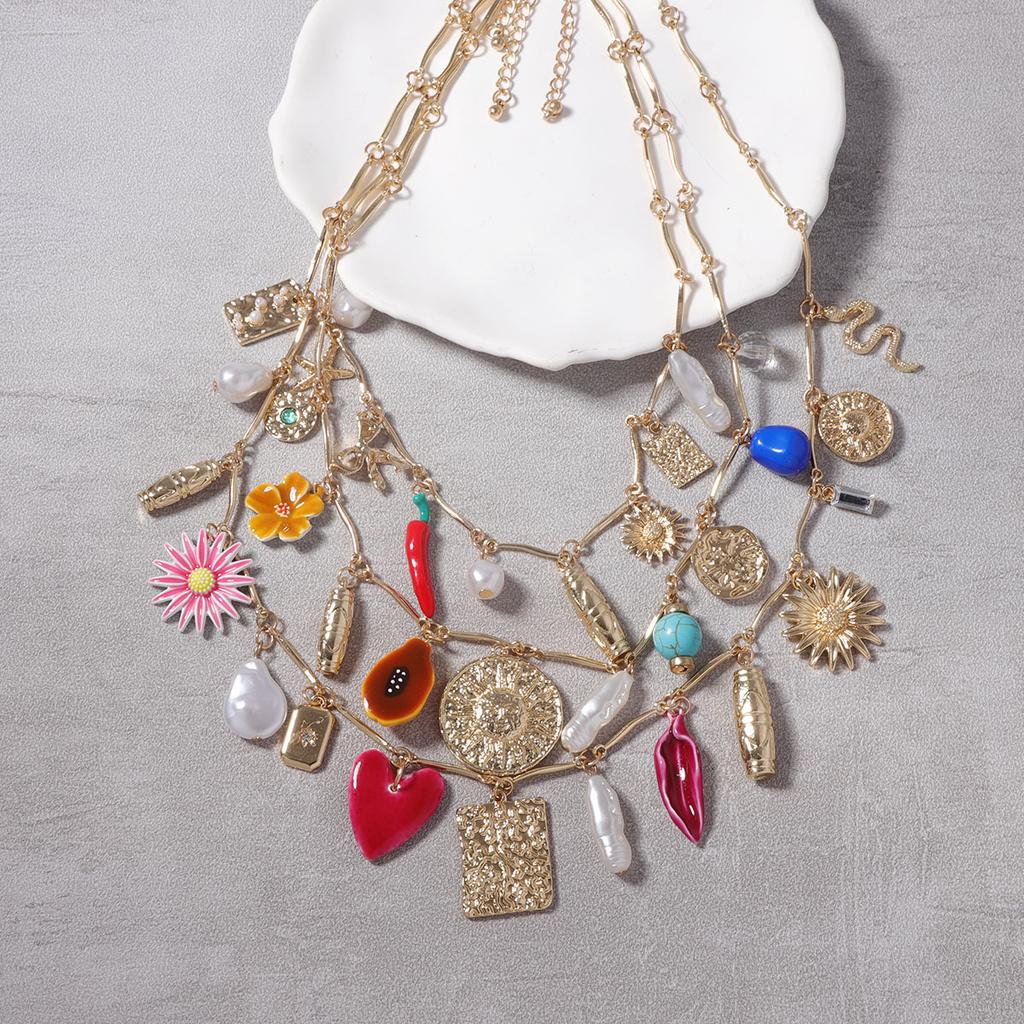 ZAA Vintage Multi-Layer Small Charm Necklace for Women Holiday Party Zircon Gift Wholesale Fashion Necklaces