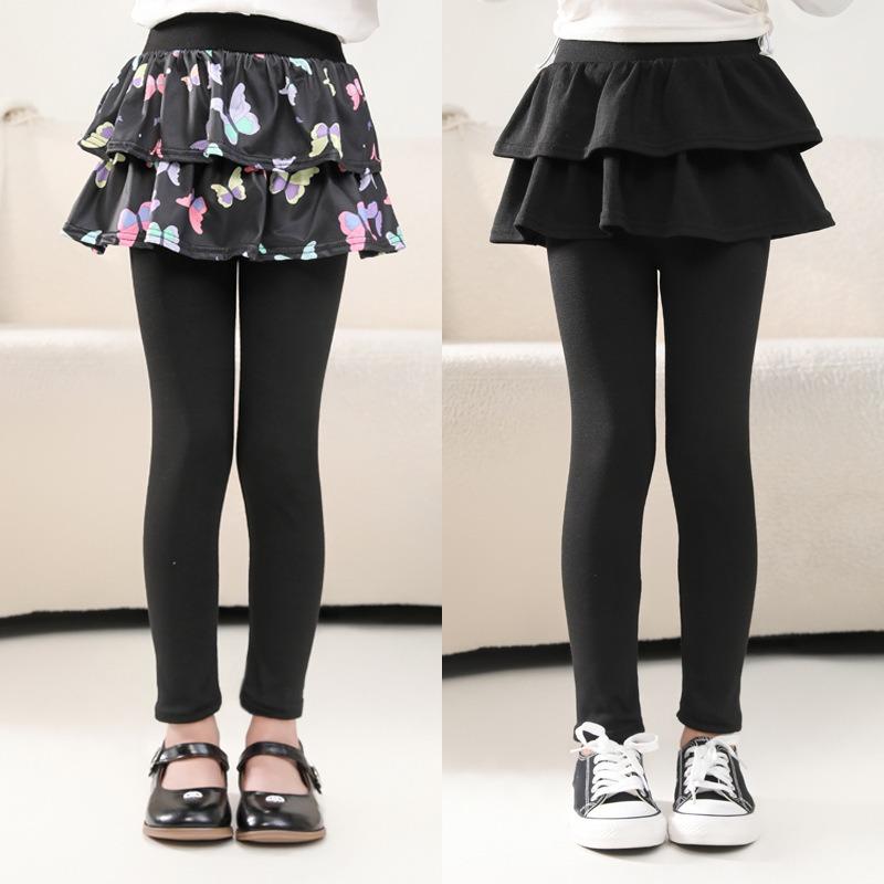 Leggings para Meninas Estilos Primavera e Outono Calça-saia Infantil Falsa de Duas Peças Usar Calça Saia Elástica para Meninas para Usar ao Ar Livre