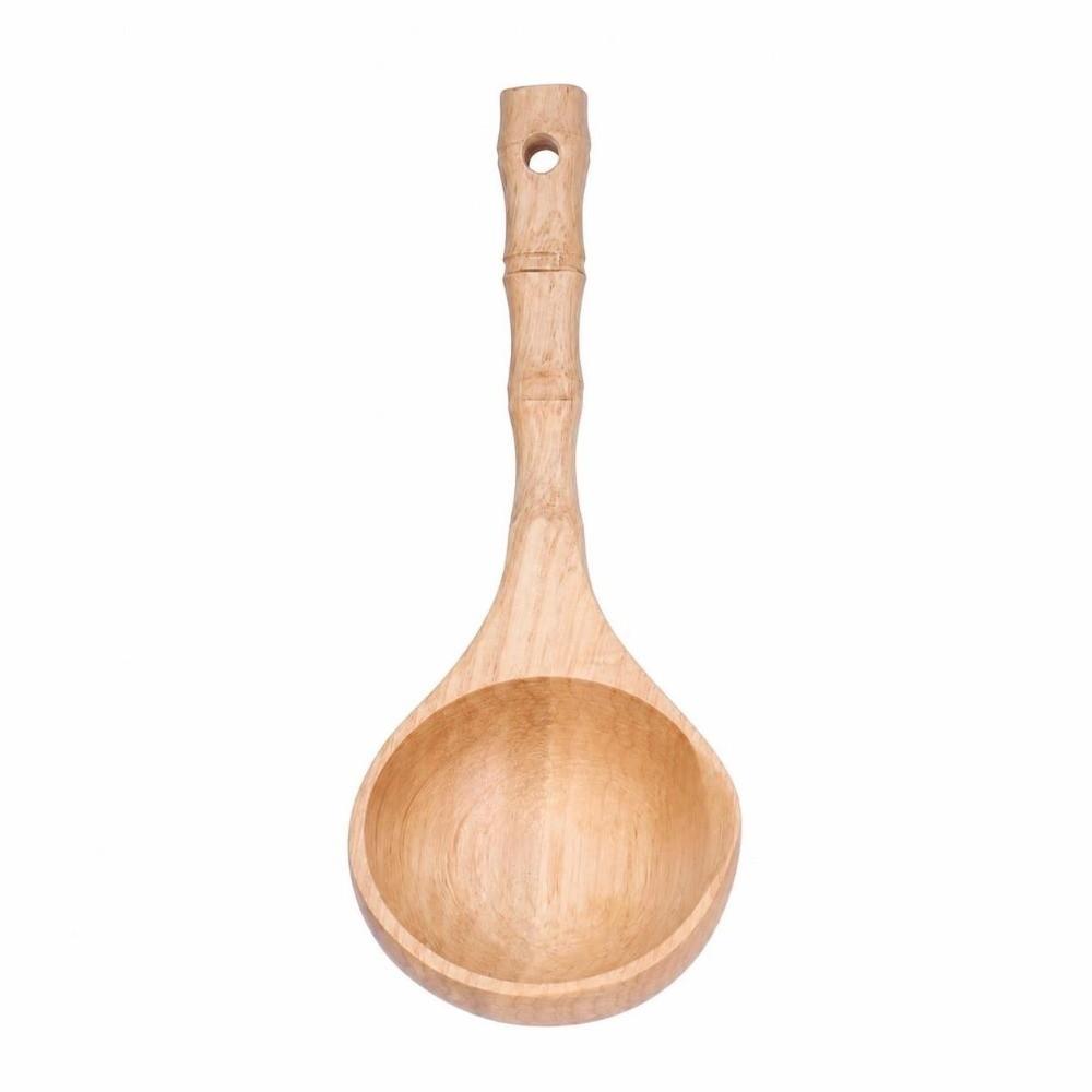 Wood Grain Texture Soup Spoon Solid Wood Porridge Scoop Heat Friendly Cooking Tool  Food Serving
