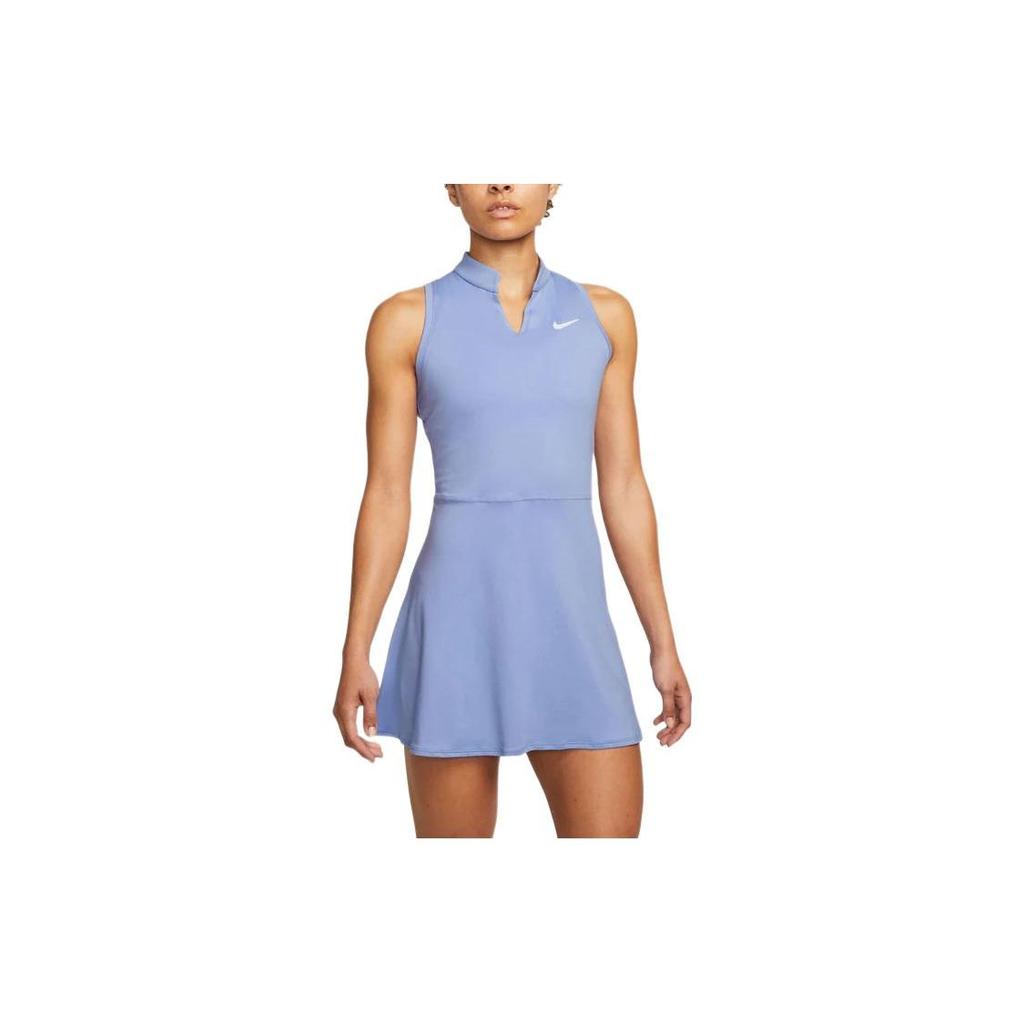 Nike Solid Color Logo Print Tennis Sports Quick-Dry Breathable Sleeveless Dress Women Dresses Blue DD8731-569