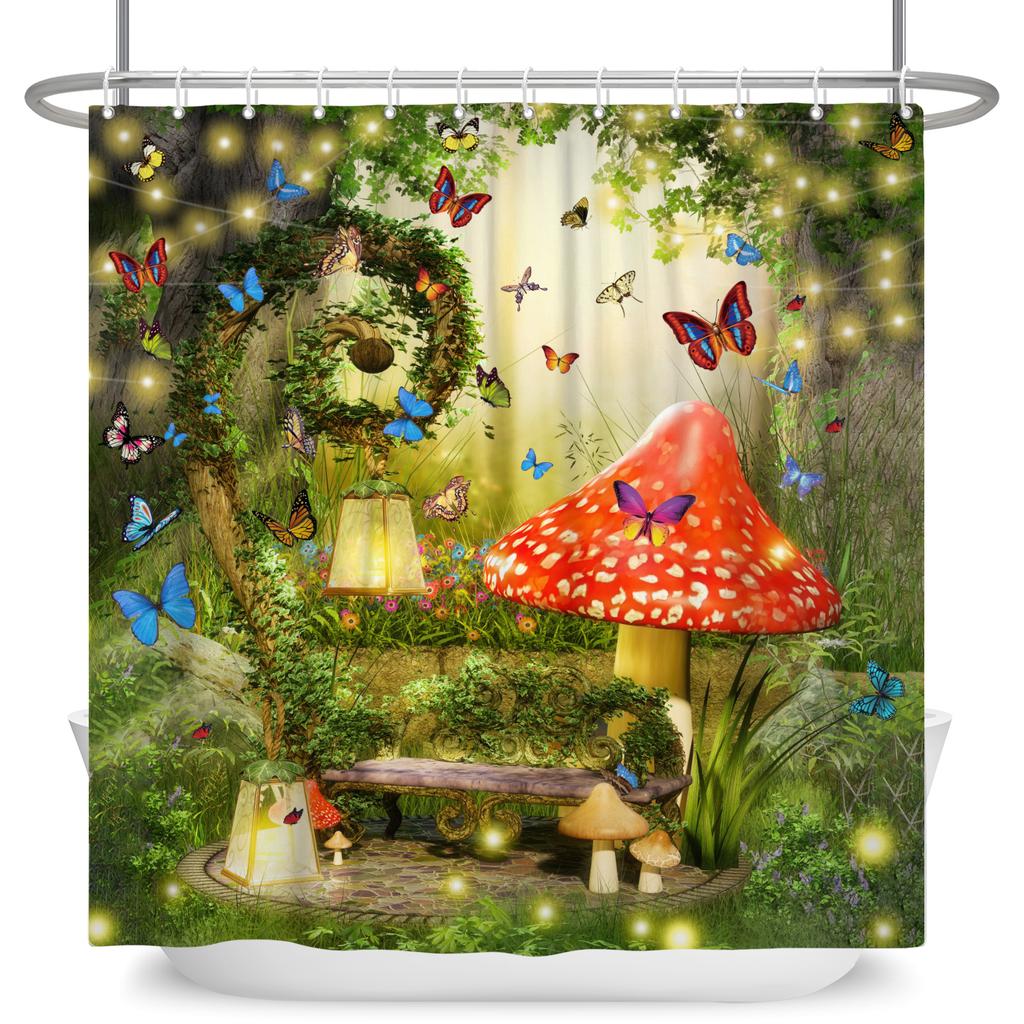 Tropical Forest Shower Curtain Natural Scenery Waterproof Trees Moss Bathroom Partition Screen Bath Curtain Polyester With Hooks