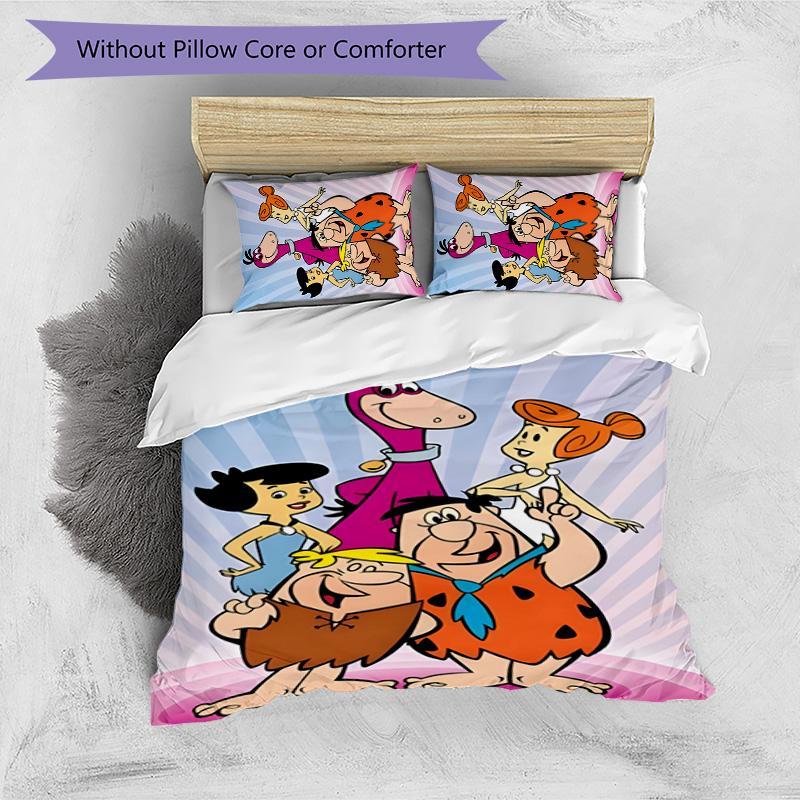 Flintstones 3pcs Bedding Set Duvet Cover Closure Includes 1 Duvet Cover & 2 Pillowcases for All Seasons Bedroom Home Dorm Decor