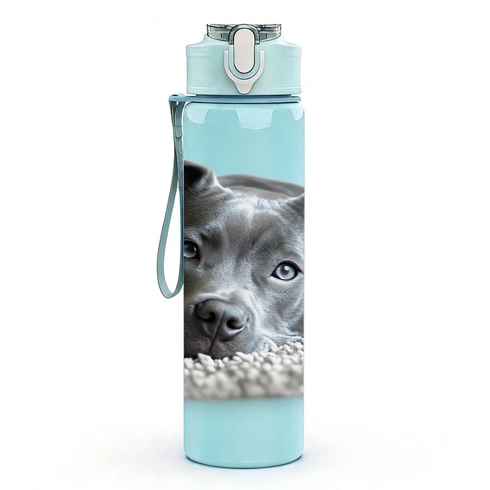1PC Grey Dog Rest On Blanket Print 750ml Color Plastic Sports Water Bottle Leakproof Flip Straw Lid Suitable for Sports Office Home Use