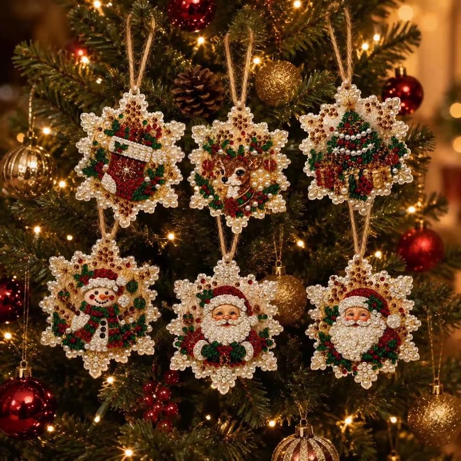 Christmas Diamond Painting Ornaments Kit DIY Crystal Rhinestone Xmas Tree Hanging Decorations Santa Snowman Reindeer Xmas Gift