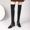 Krazing Pot Cow Split Skin Autumn Round Toe Winter Shoes Med Heels Equestrian Boots Big Size 45 Size 44 Size 46 Women Keep Warm Over-the-knee Boots