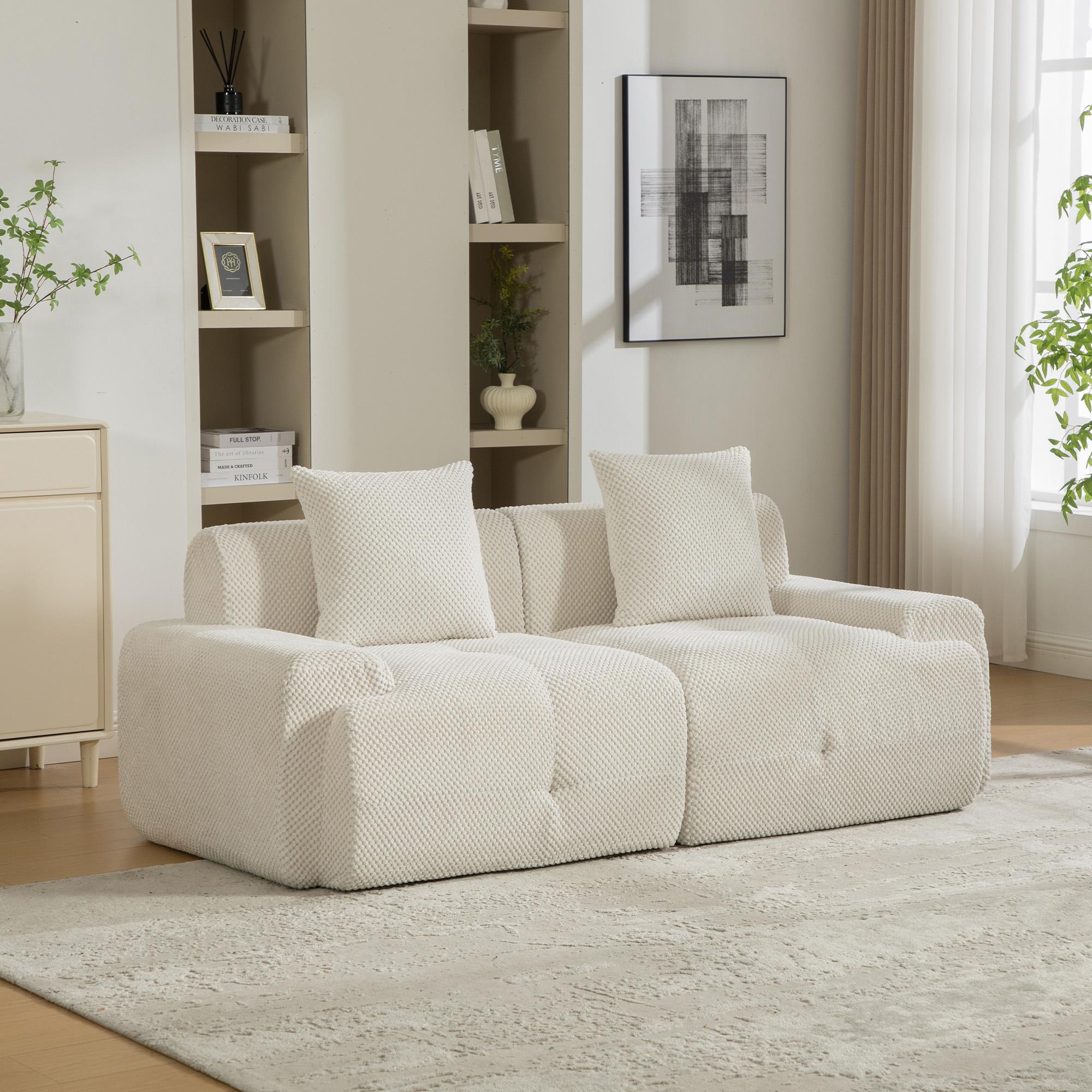 Modular compression sofa of chenille fabric