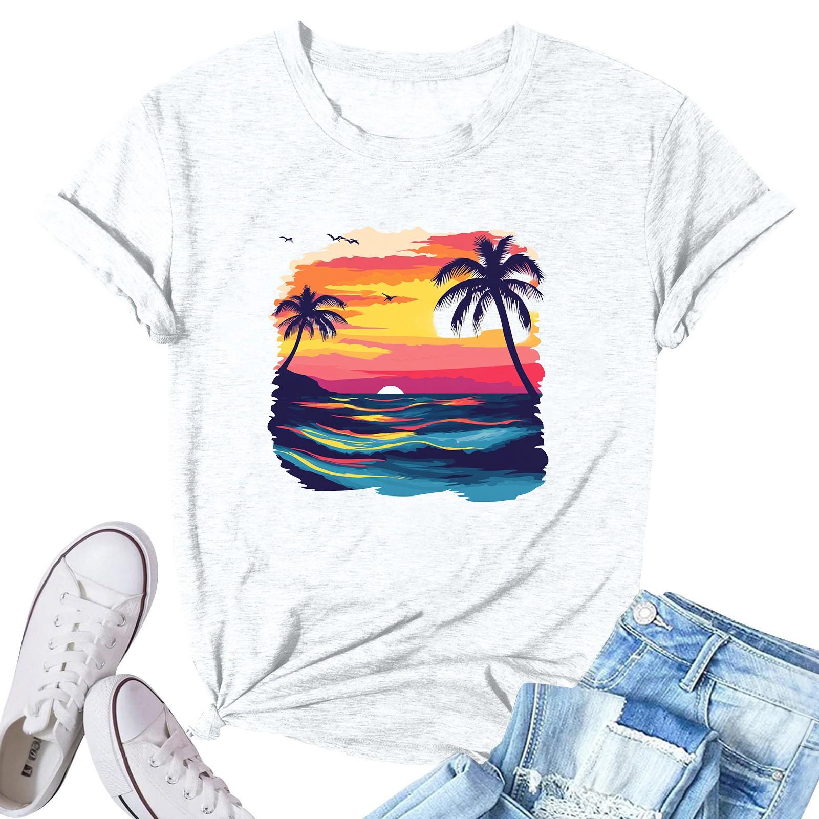 

Жіноча модна повсякденна плісирована кругла футболка з короткими рукавами з принтом XL білий