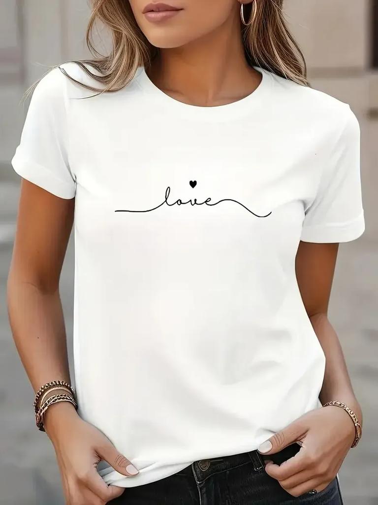 T-shirt Graphique Basique, Coton Long