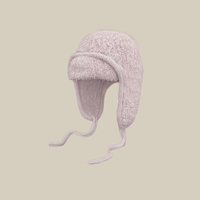 Korean Teddy Fleece Earmuff Hat for Women - Winter Warm Knit Cap, Slim Face, Versatile Wool Hat