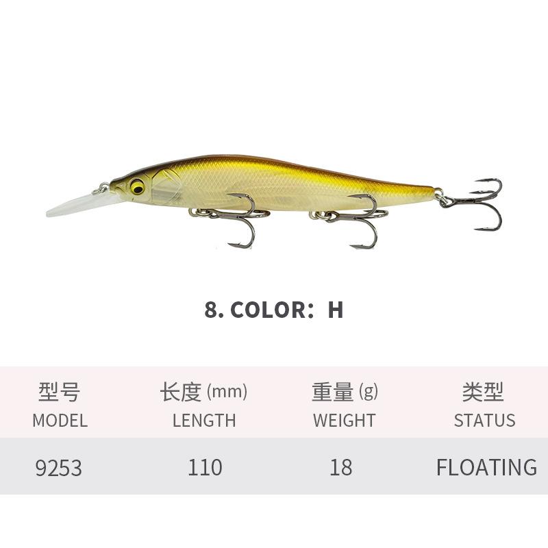 18g 11cm/4.3in 12 Colors Floating Minnow Lure with Barbed Treble Hooks#6 Long Casting Minnows Sea Fishing Minnow Fishing Lure